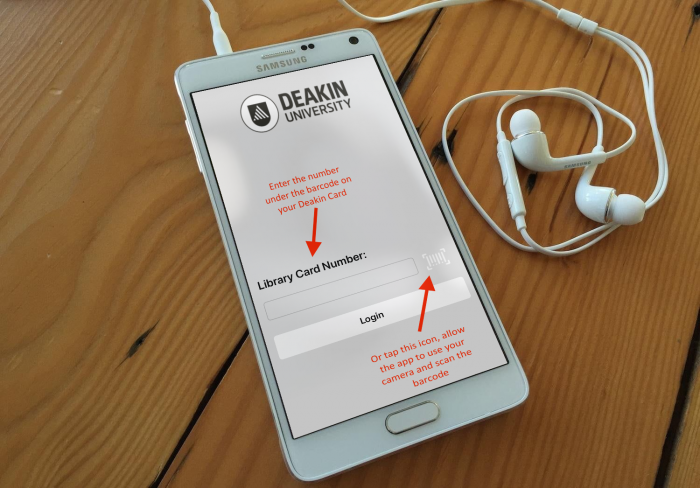 Deakin Borrow app login page on Android phone
