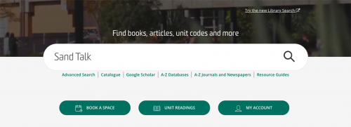 Screenshot of library search with the title 'Sand Talk' in the search bar
