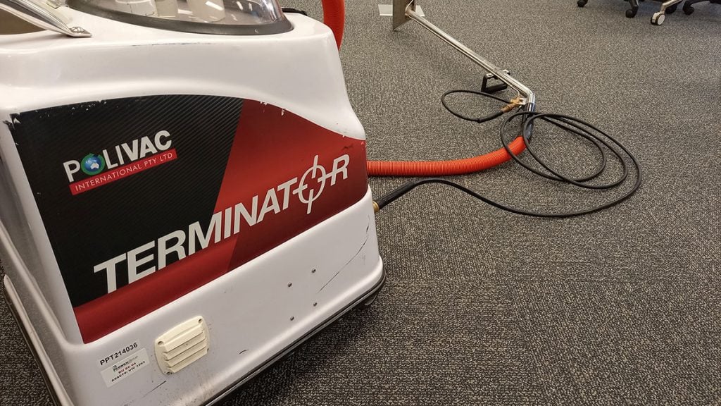 A drying machine called 'Terminator' on wet carpet