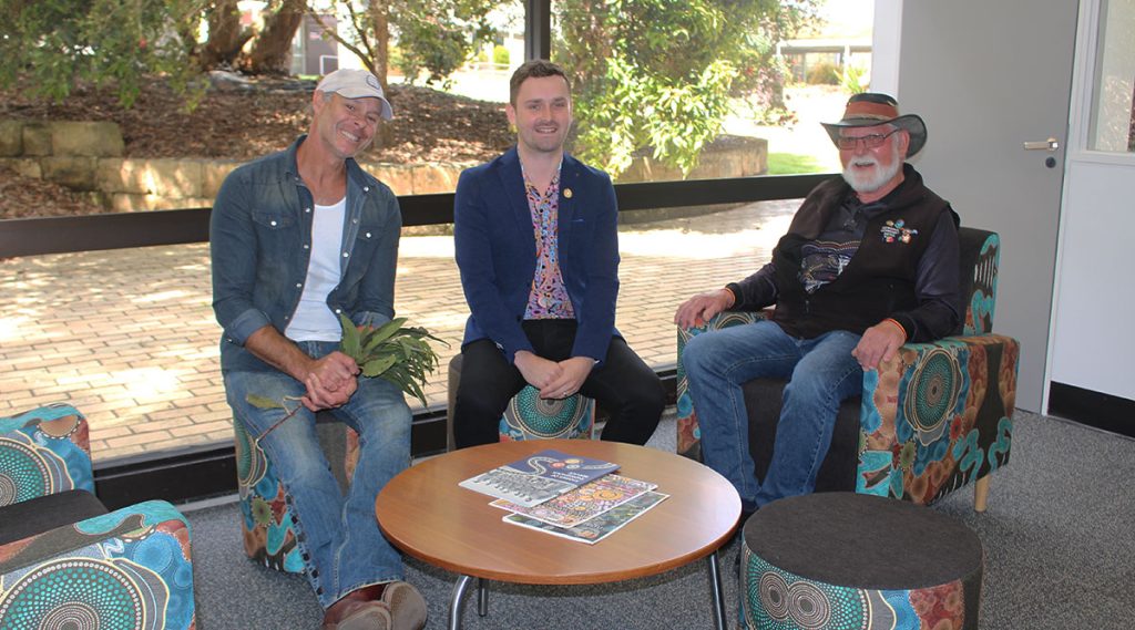 Gunditjmara and Kirrae Whurrong man Lee Morgan, a Gunditjmara man and Deakin’s Manager of Indigenous Inclusion Tom Molyneux, and Peek Whurrong Elder Uncle Rob Lowe pictured in the newly opened space. 