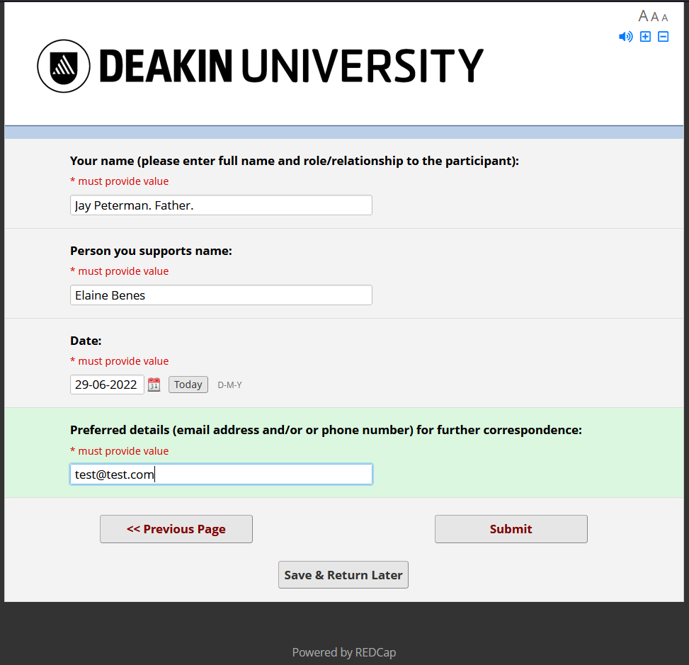 Screenshot: Webform collecting personal details