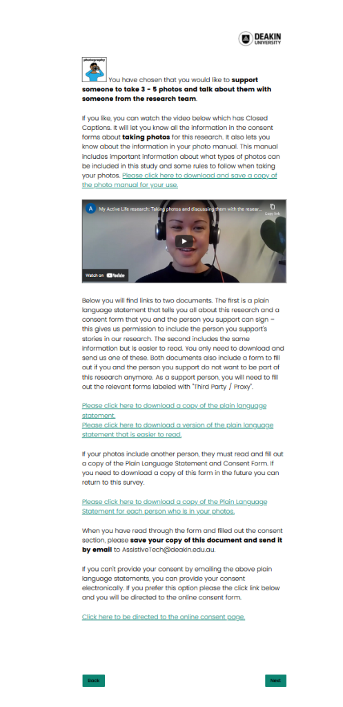 Screenshot: A video explaining the photovoice method in plain English, with a video version embedded in-text.
