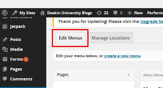 Menus ‹ Deakin University Blogs — WordPress4