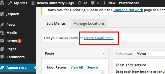 Menus ‹ Deakin University Blogs — WordPress5