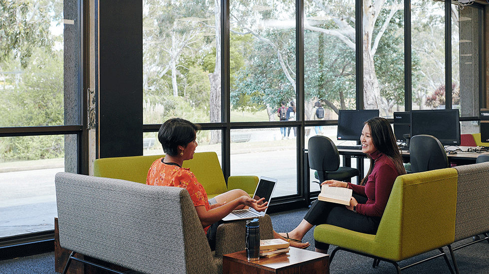 Students chatting at Waurn Ponds Campus Library