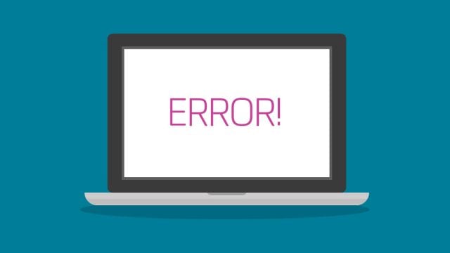 Graphic image of a laptop with the word 'Error!' on the screen