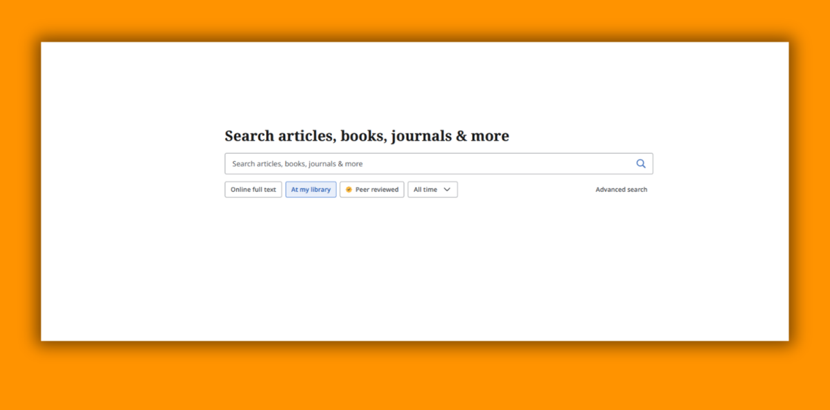 Deakin Orange background with an image of the new Library Search bar over the top