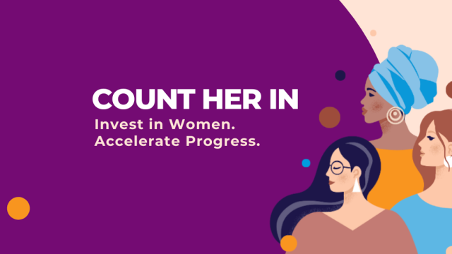 Hero image from the 2024 International Womens Day collateral, with the headline 'Count her in'