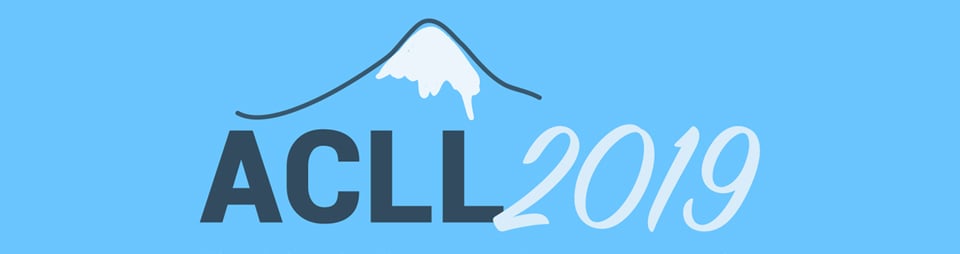 Conference logo (simple line drawing of snow-capped mountain) with text ACLL2019