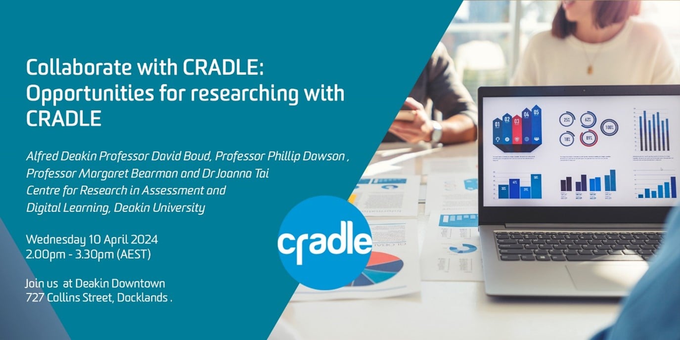 Collaborative event: Opportunities to research with CRADLE. Wednesday 10 April 2pm-3.30pm. Deakin Downtown