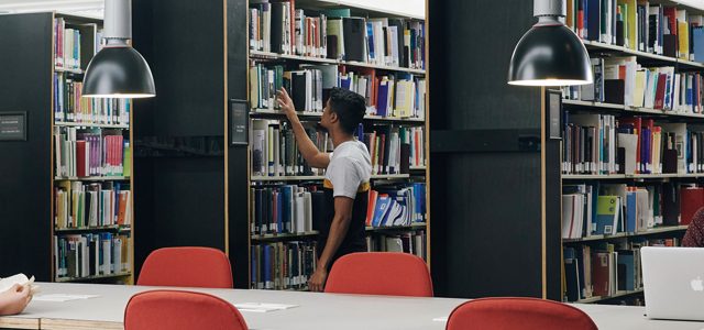 Three students in the Waurn Ponds library