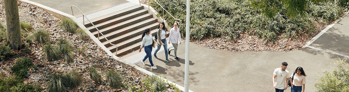 Students walking around Burwood Campus