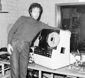 Staff member Peter Lane in the University's early Media Unit