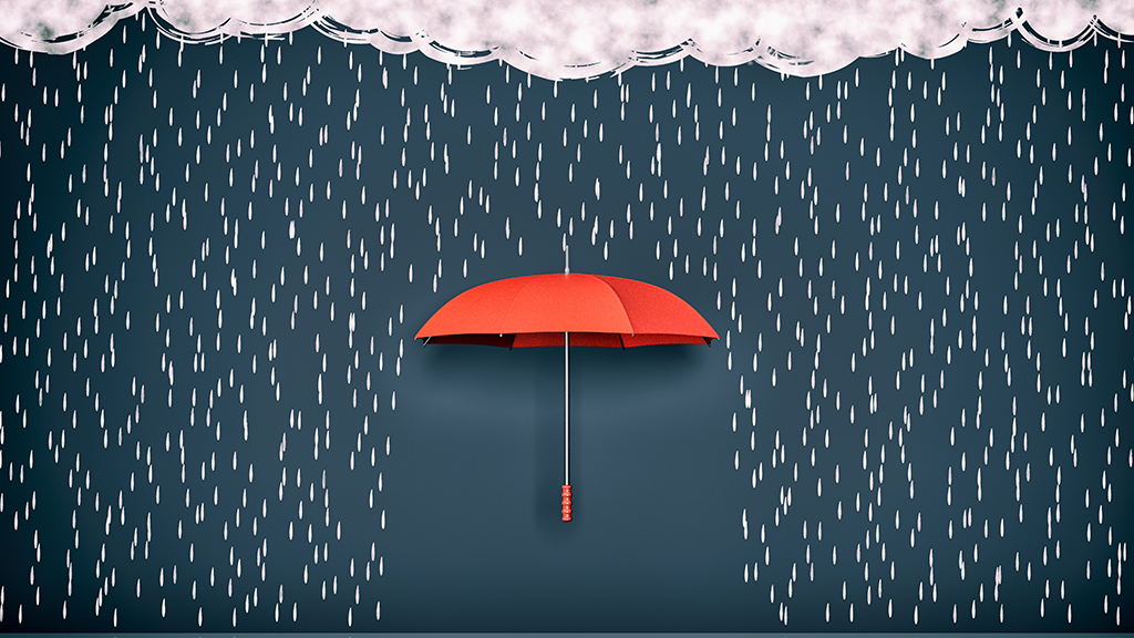 Illustration of umbrella in rain