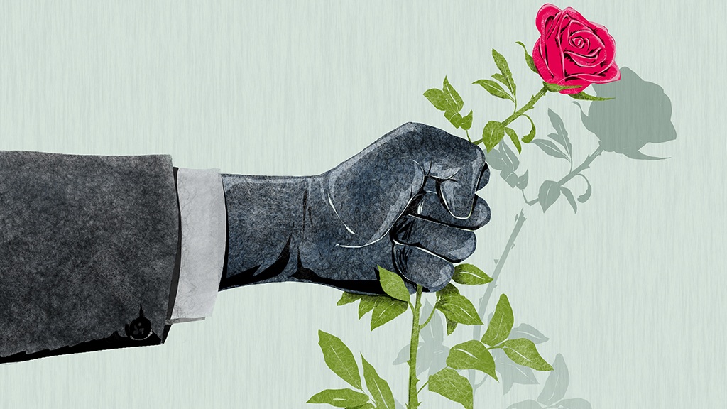 Illustration of hand crushing rose