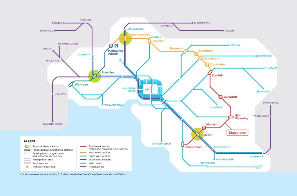 Map of proposed Melbourne Suburban Rail Loop