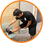 DeakinACTIVE trainer demonstrating how to do a hamstring stretch