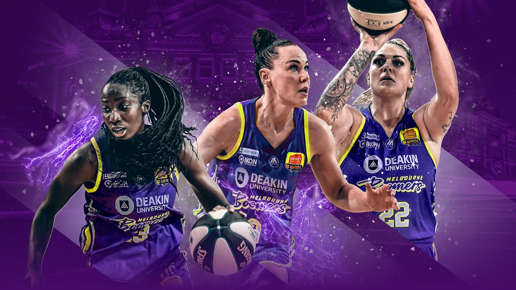 Melbourne Boomers basketballers Ezi Magbegor, Tess Magden and Cayla George
