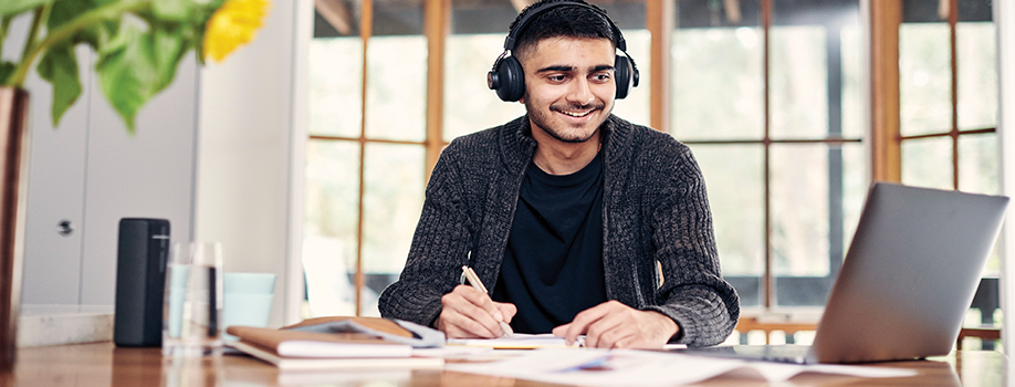 student studying at desk