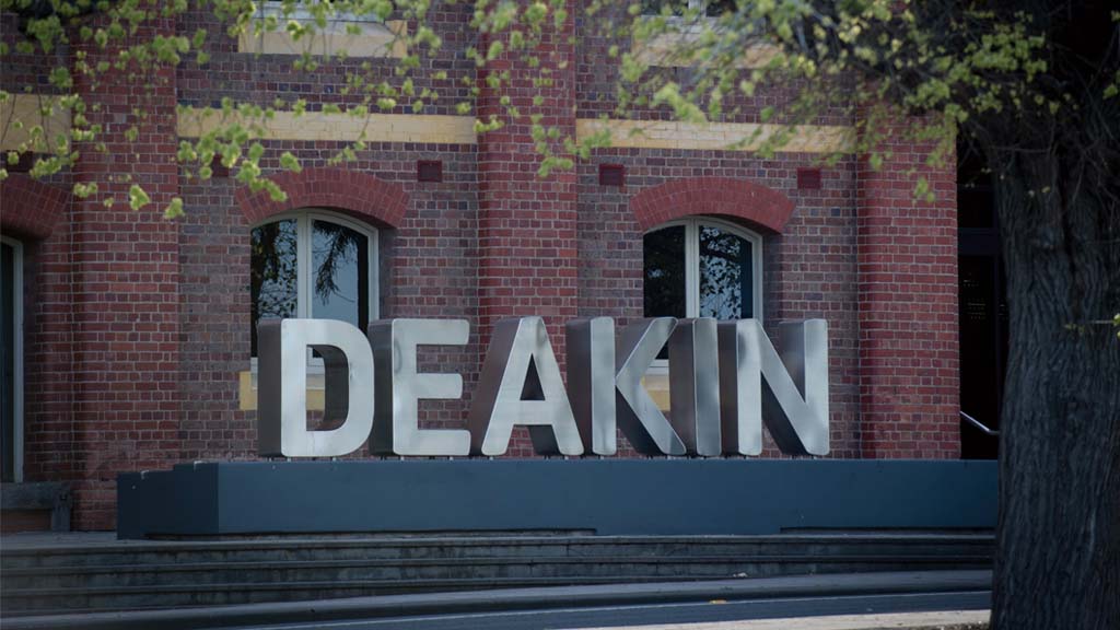 Deakin signage outside Waterfront Campus