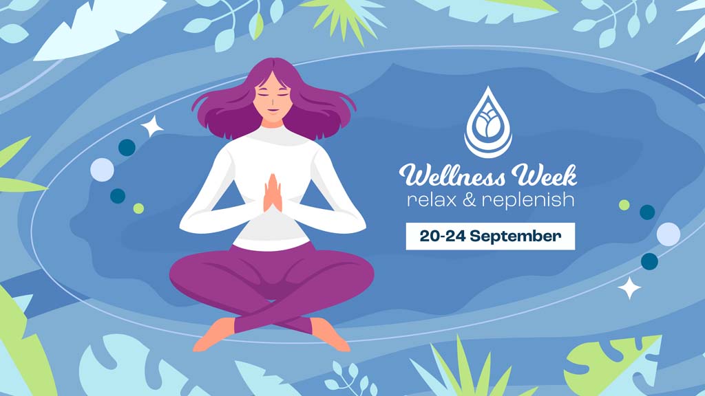 DUSA Wellness Week art of meditating woman on colourful motif