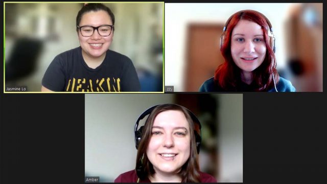 Students Jasmine, Isabelle and Amber chat on Zoom