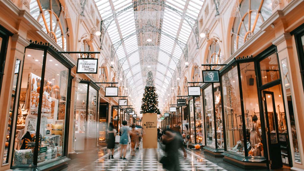 Shopping arcade in Melbourne at Christmas time