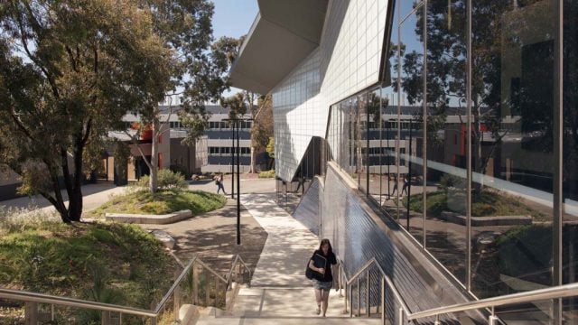 Student walking up stairs at Waurn Ponds Campus