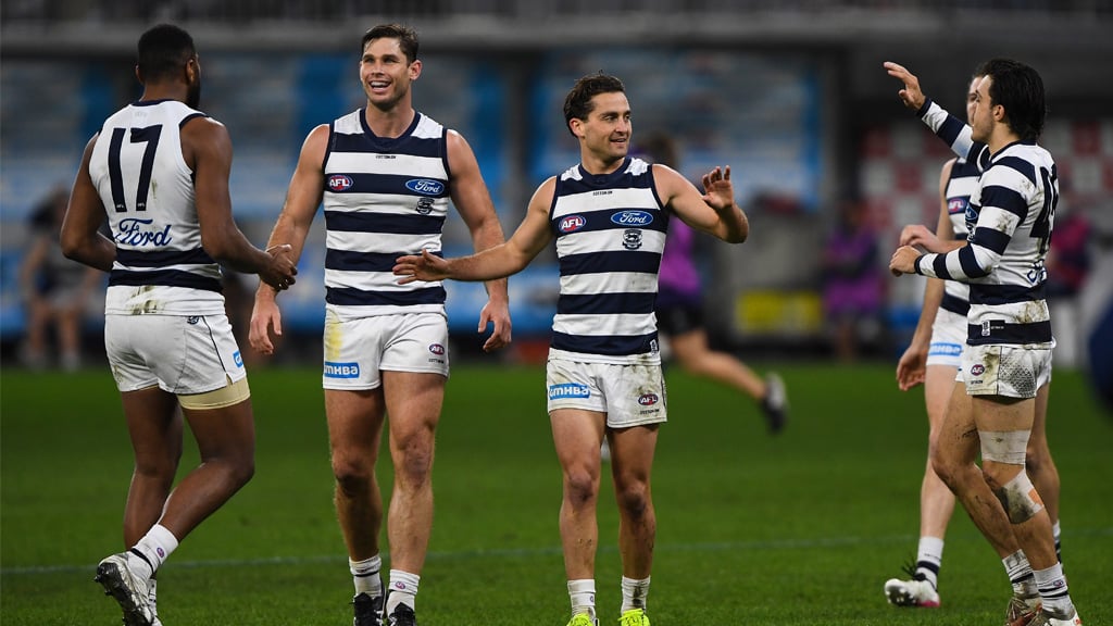 Geelong Cats players on field