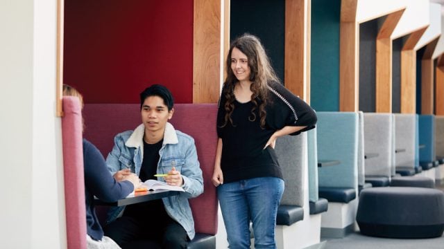 Students chat among each other at Burwood Campus