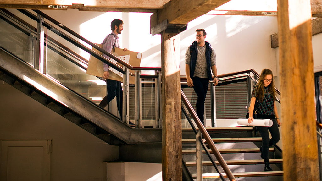 Students on staircase at Geelong Waterfront Campus