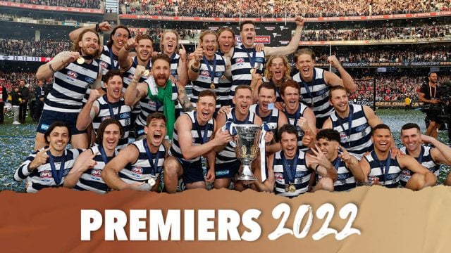 Geelong Cats celebrate their 2022 AFL Grand Final win