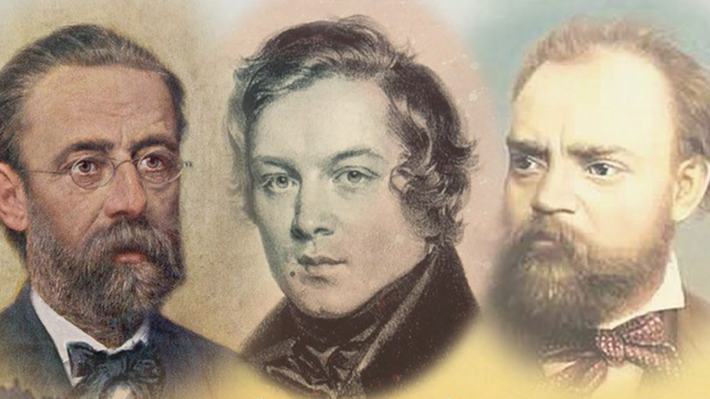 Images of composers Smetana, Schumann and Dvořák