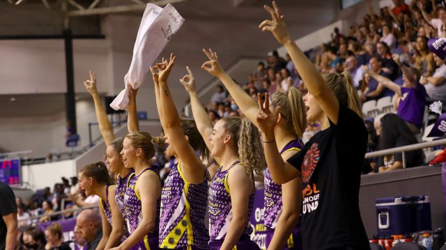 Deakin Melbourne Boomers cheerleaders on the sidelines