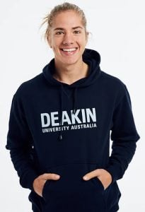 Student wearing a Deakin hoodie
