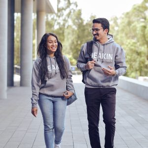 Two Deakin students in hoodies