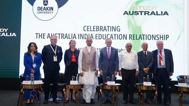 Dignitaries at the announcement of the new Deakin India Campus