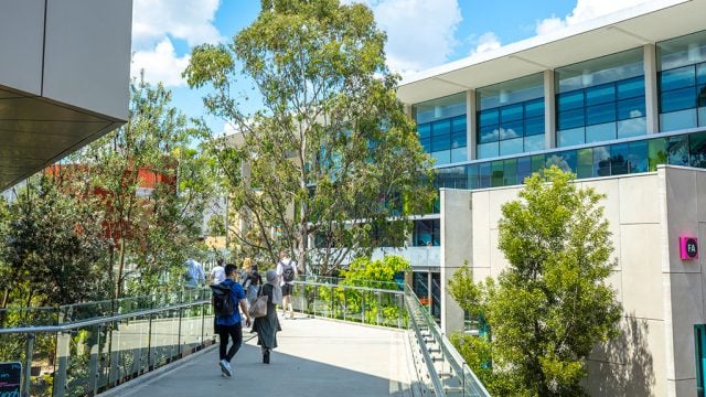 Students walking outside at Burwood Campus