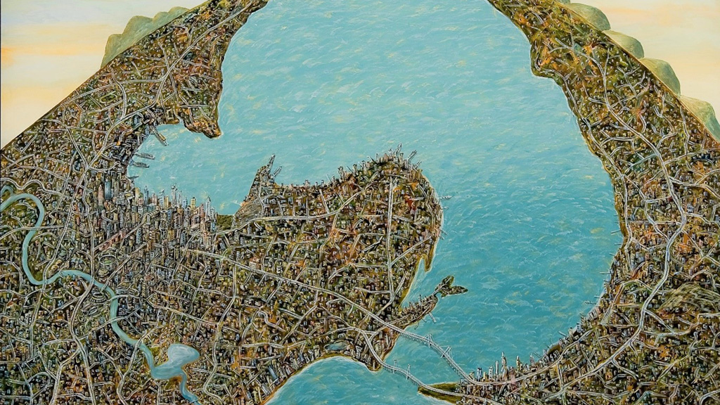 Jan Senbergs, Geelong Capriccio (If Geelong were settled instead of Melbourne) 2010 artwork.