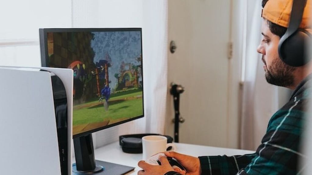 Student playing a PC game
