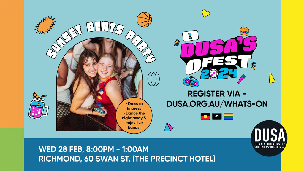 DUSA Sunset Beats Party branding