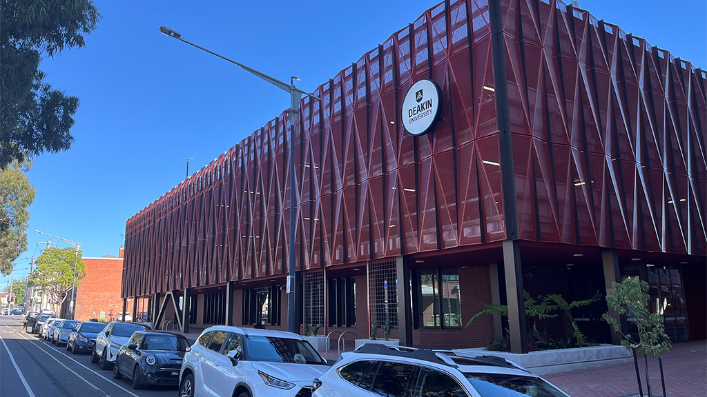 A view from Brougham street of the Waterfront Campus Multilevel Carpark.