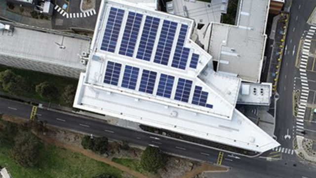 The solar panels on the roof of Building U on Burwood Campus