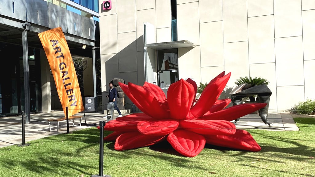 Choi Jeong Hwa's Red Lotus (2014) Inflatable sculpture consisting of polyester fabric and electrical motor.