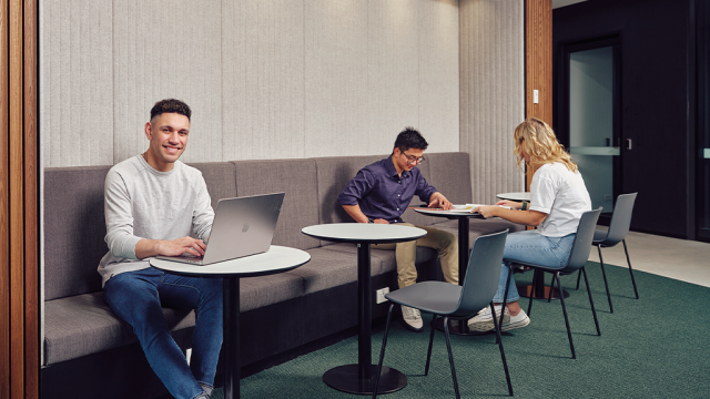 Students sitting at tables