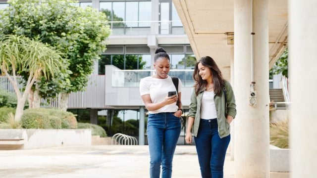 Students looking at phone at Waurn Ponds Campus