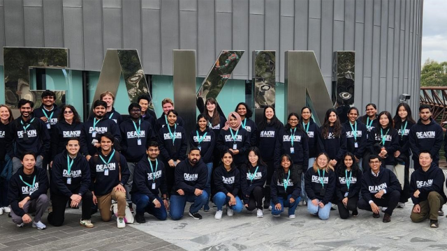 Student mentors posing outside Deakin Burwood campus