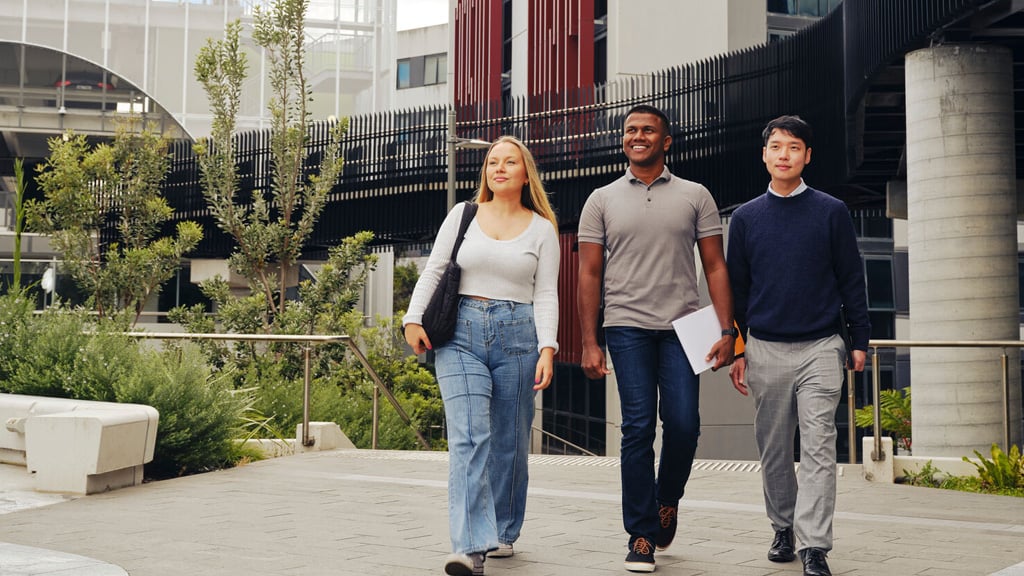 Three students walking outside at Waurn Ponds Campus