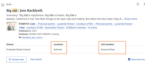 An example of a library e-book search result.