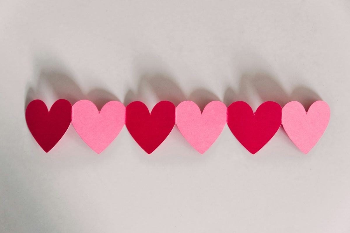 Line of paper hearts